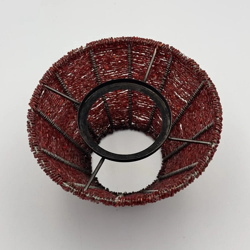 Beaded Mini Lamp‎ Shades  Candle Shades Country Rustic Red Burgandy Boho Retro